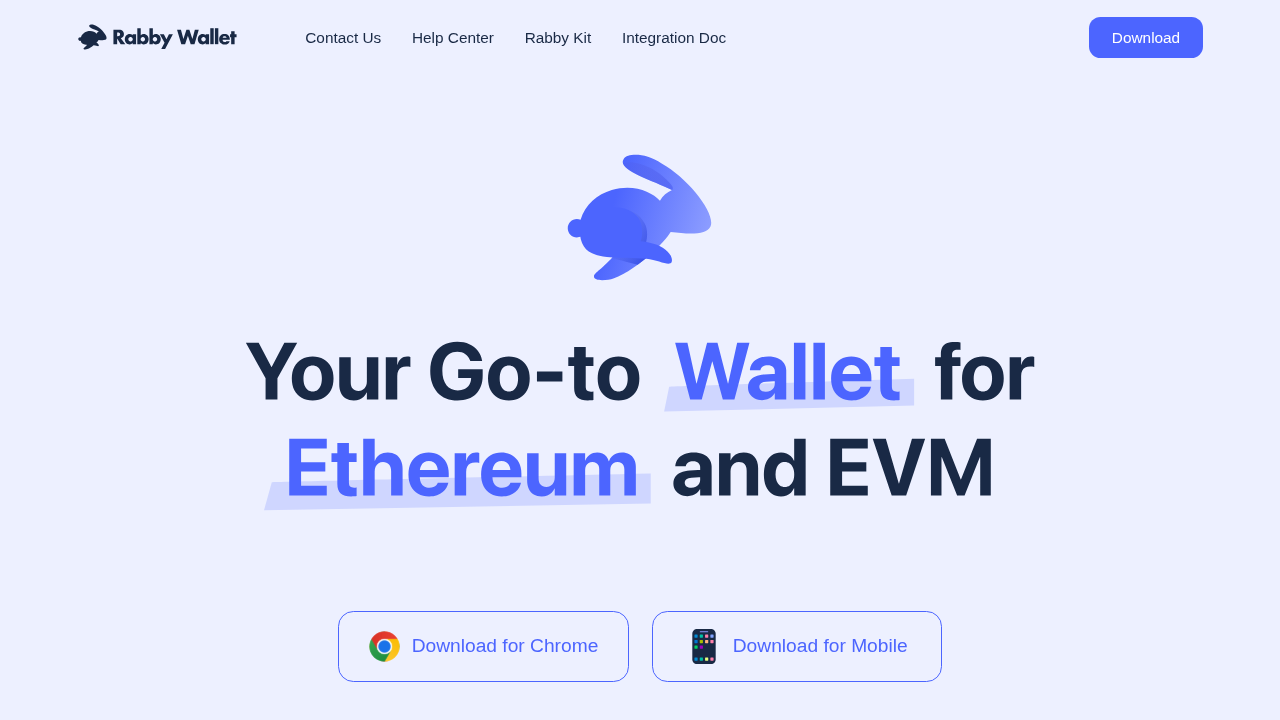 Screenshot of the Rabby Wallet website home page describing its browser extension wallet